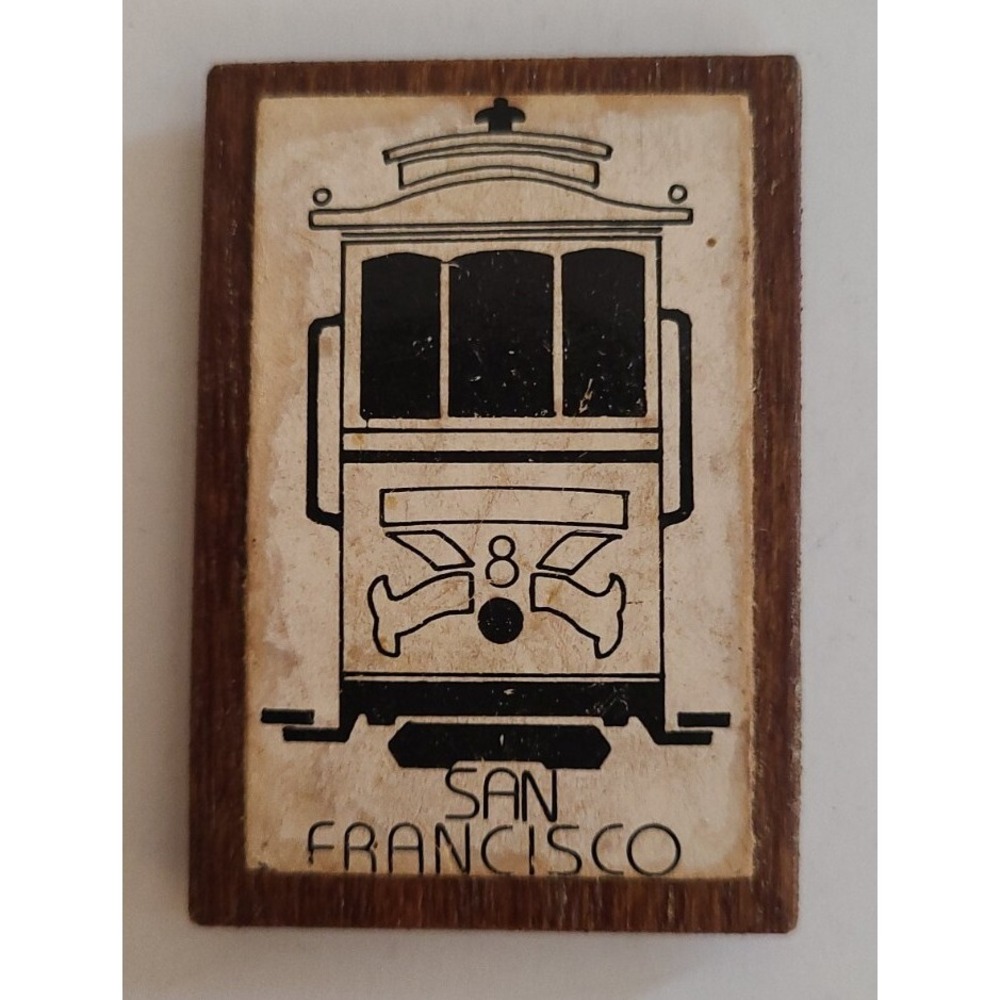 Vintage San Francisco Cable Car Souvenir Refrigerator Magnet Wooden